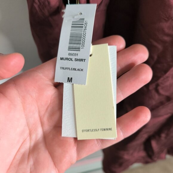 NWT Aritzia Wilfred Murol Preppy Oversized Sleek Truffle Black Pipping Shirt M - Picture 5 of 11